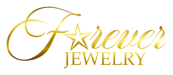 Gold 'Forever Jewelry' logo on a white background